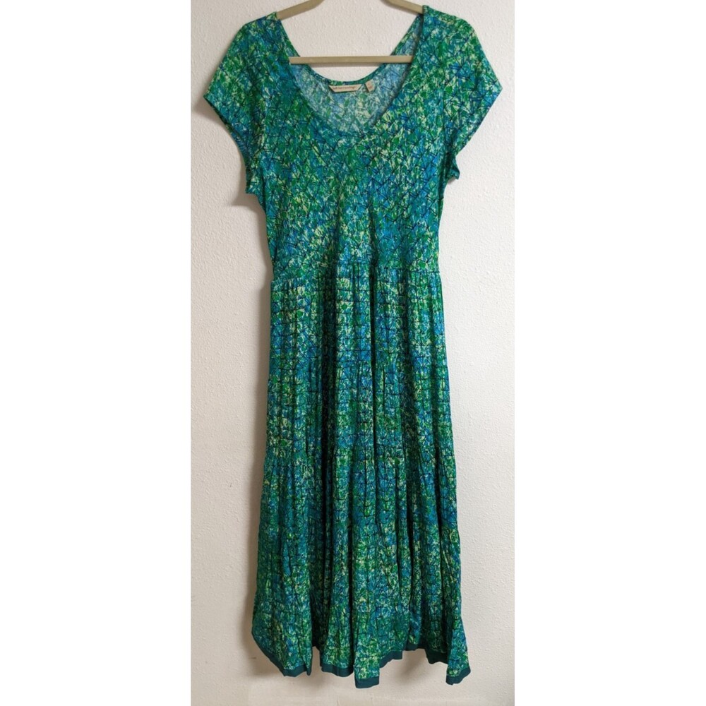 SOFT SURROUNDINGS Green/Blue Geometric Batik "Mariana" Maxi Dress Large - Picture 2 of 13